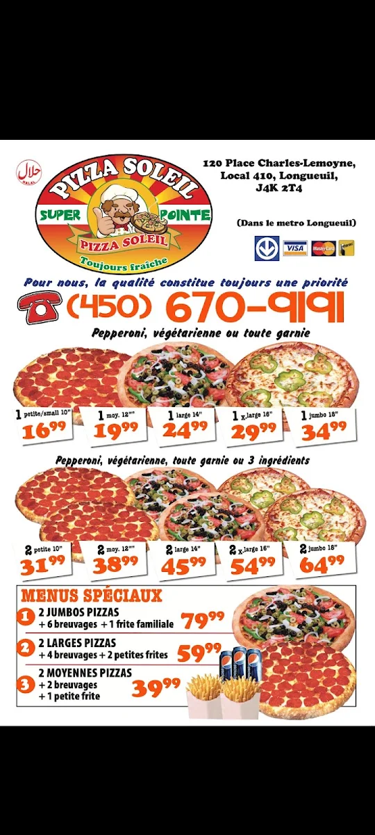 Menu, Pizza Soleil