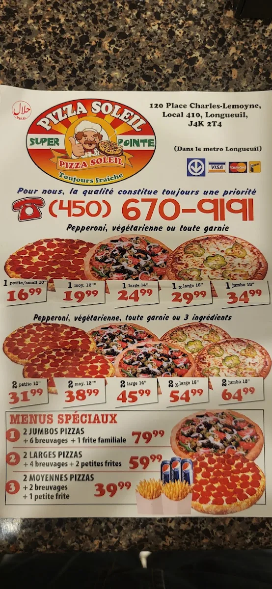 Menu, Pizza Soleil