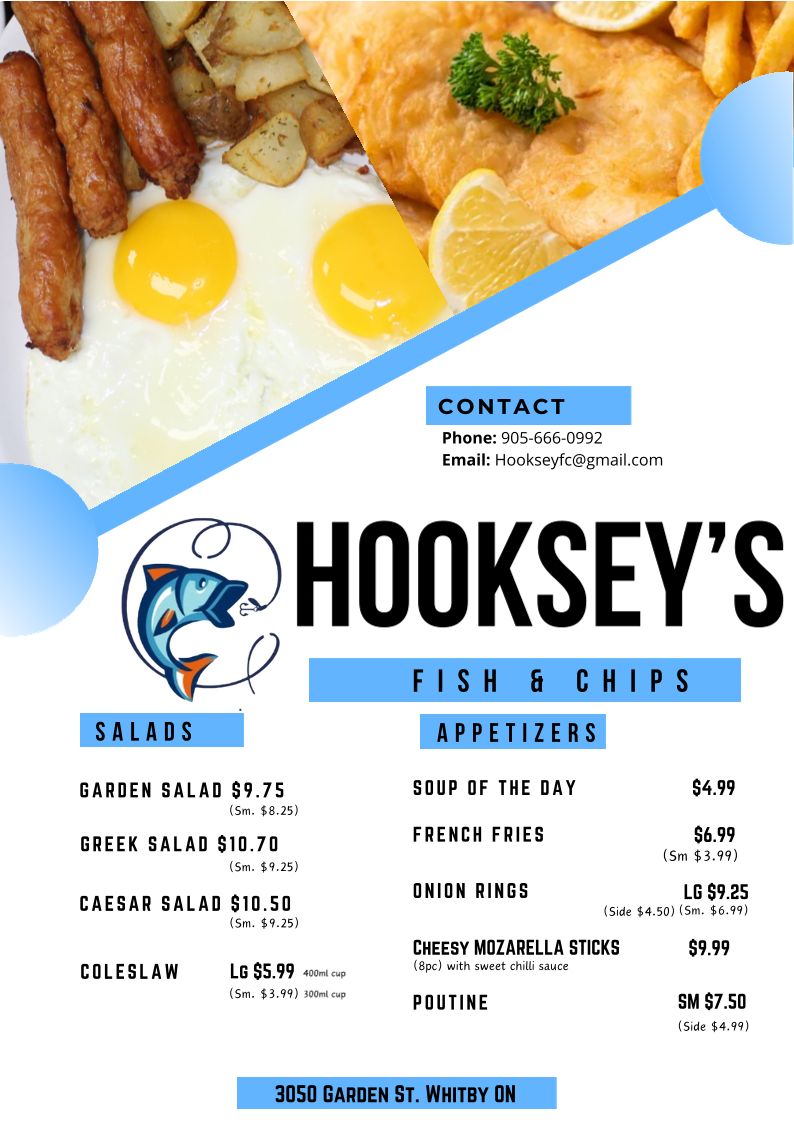 Menu, Hooksey's Fish & Chips