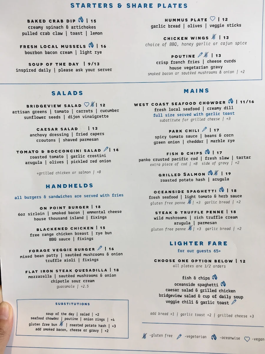 Menu, Prospect Point Café