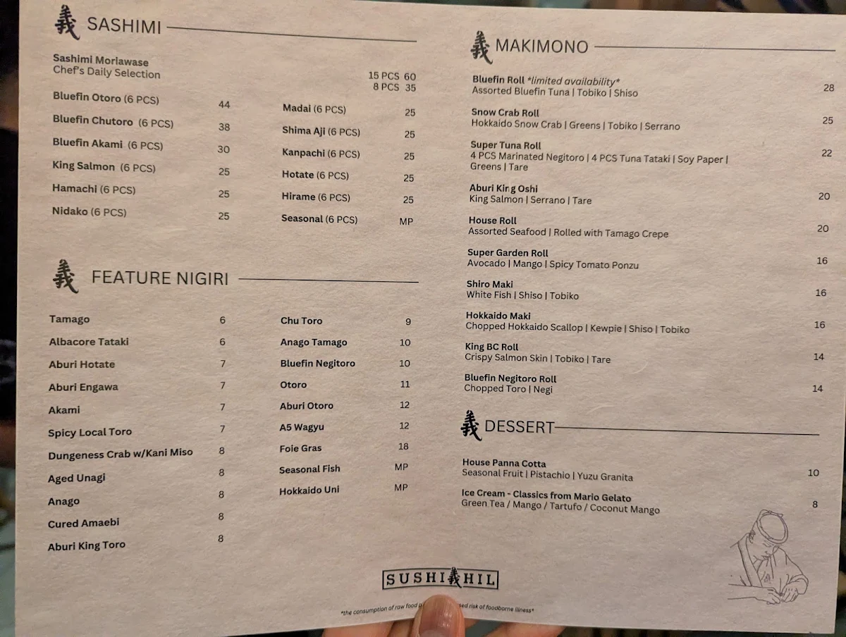 Menu, Sushi Hil
