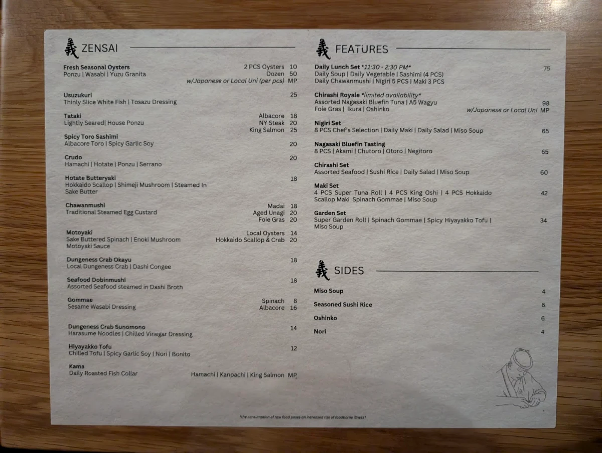 Menu, Sushi Hil