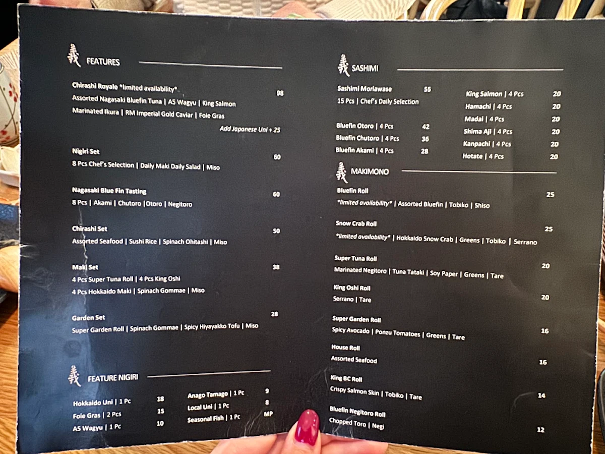 Menu, Sushi Hil