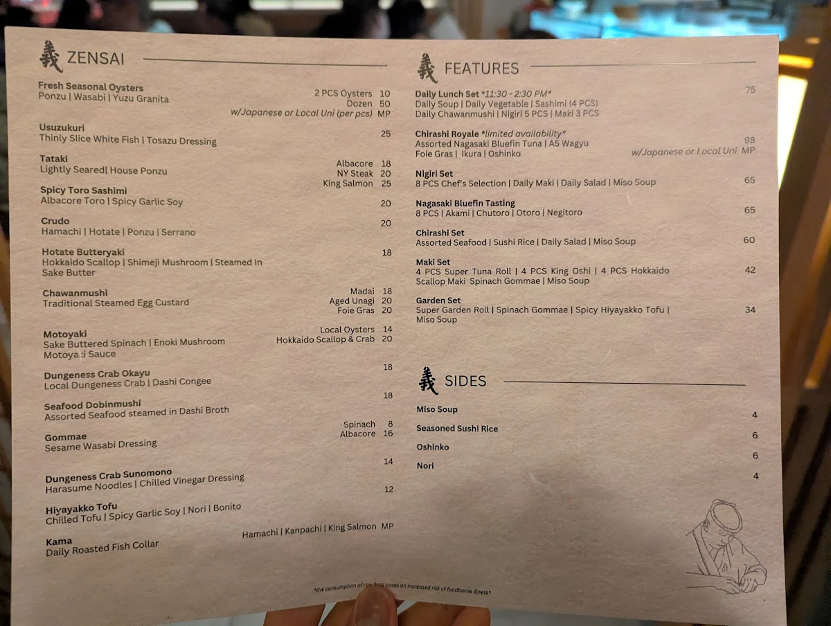 Menu, Sushi Hil