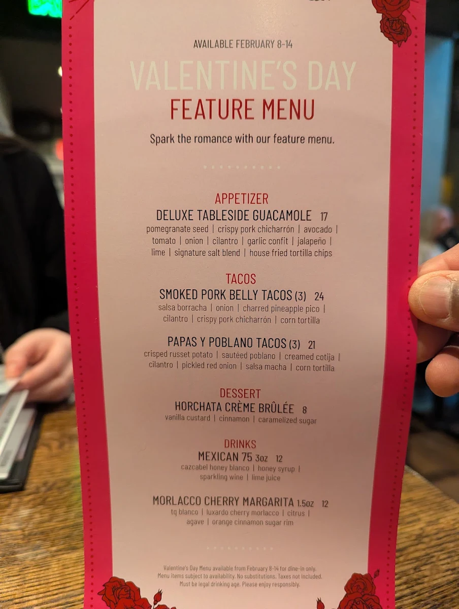 Menu, Añejo Restaurant
