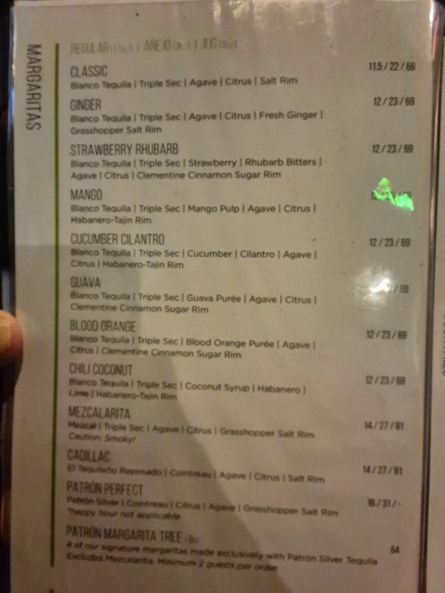 Menu, Añejo Restaurant