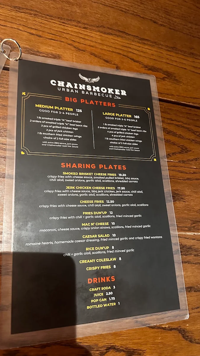 Menu, Chainsmoker Urban BBQ - Etobicoke