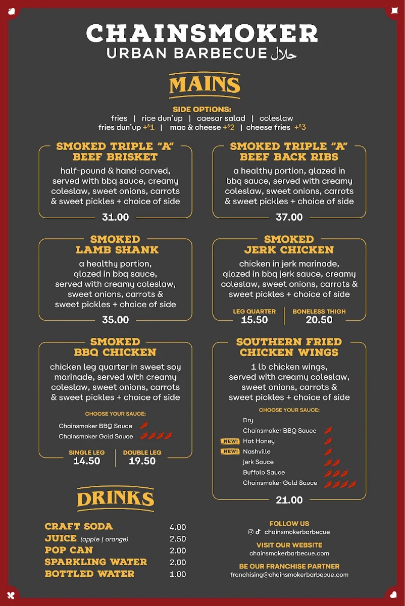 Menu, Chainsmoker Urban BBQ - Etobicoke