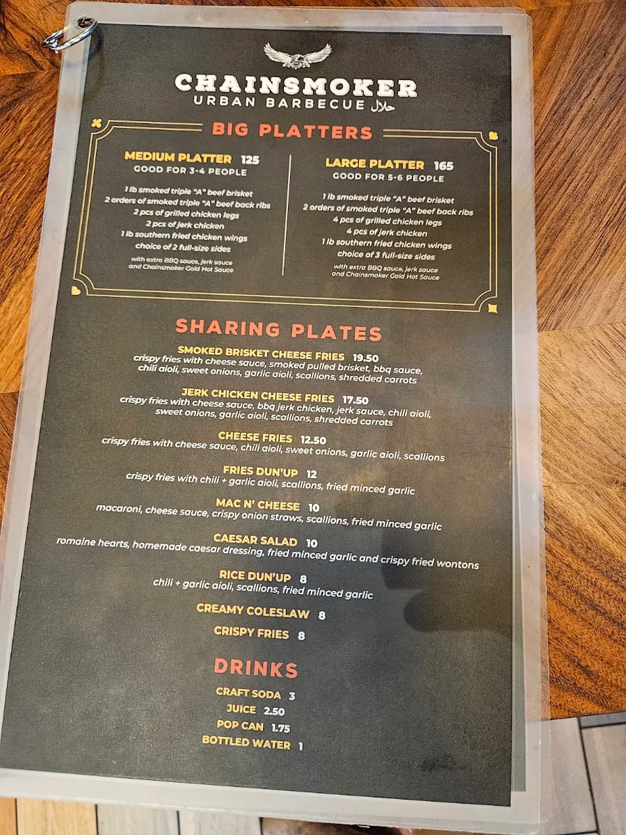 Menu, Chainsmoker Urban BBQ - Etobicoke