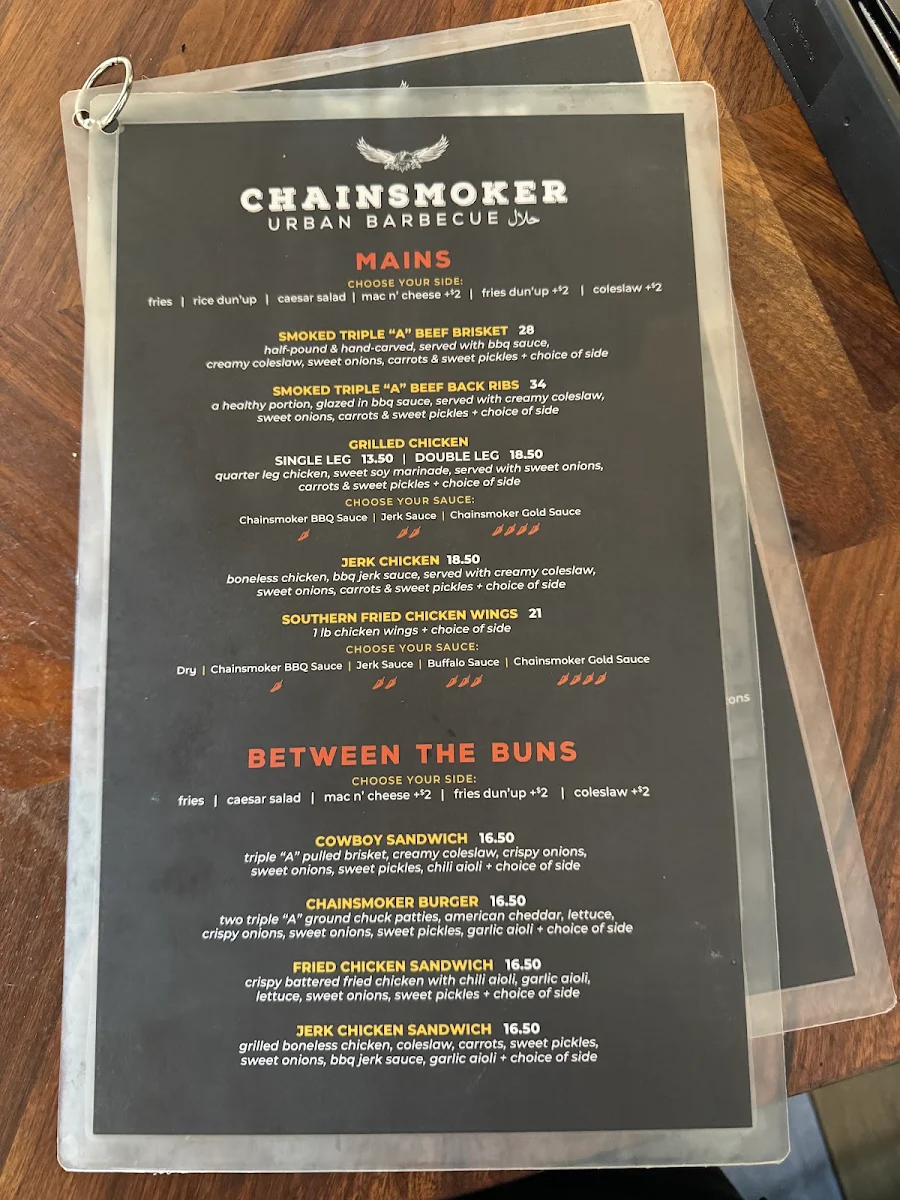 Menu, Chainsmoker Urban BBQ - Etobicoke