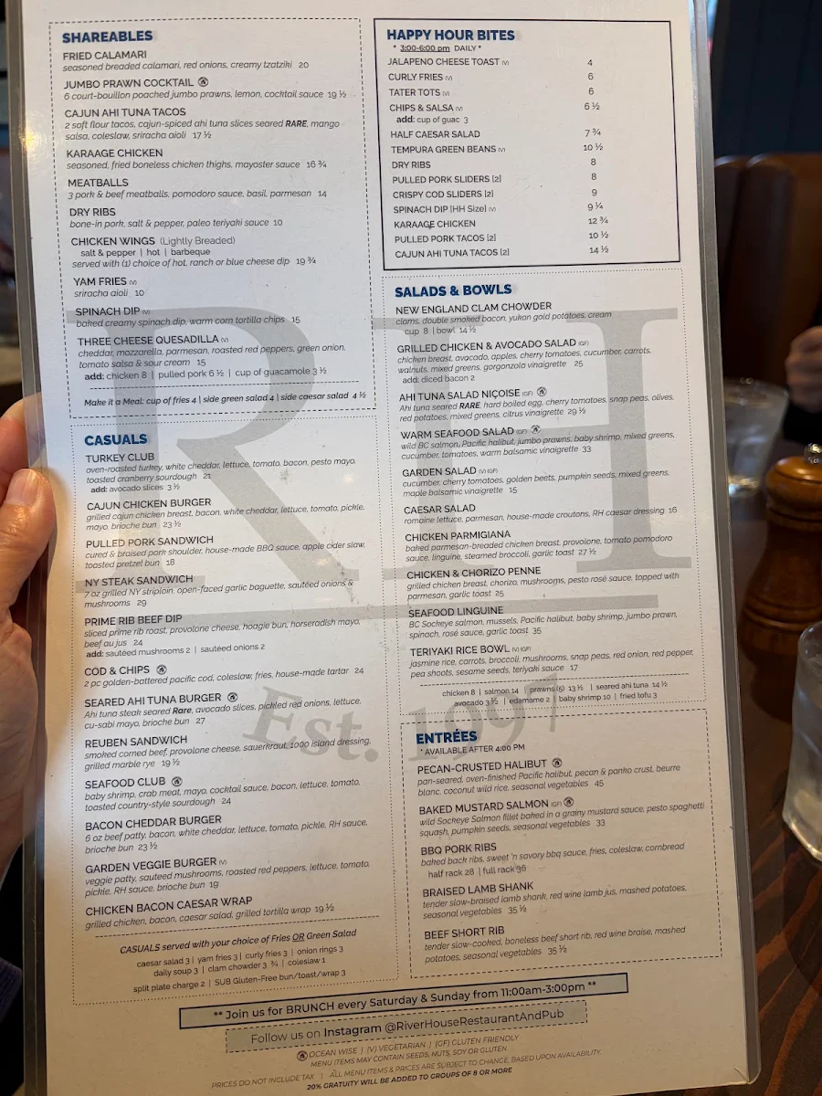 Menu, RiverHouse Restaurant & Pub