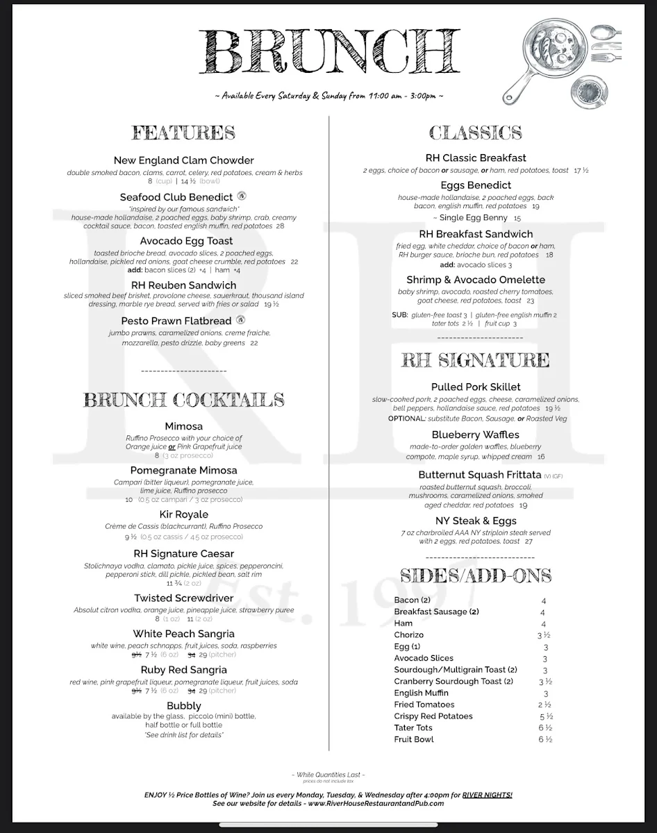 Menu, RiverHouse Restaurant & Pub