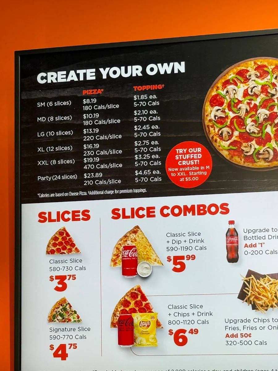 Menu, Pizza Pizza