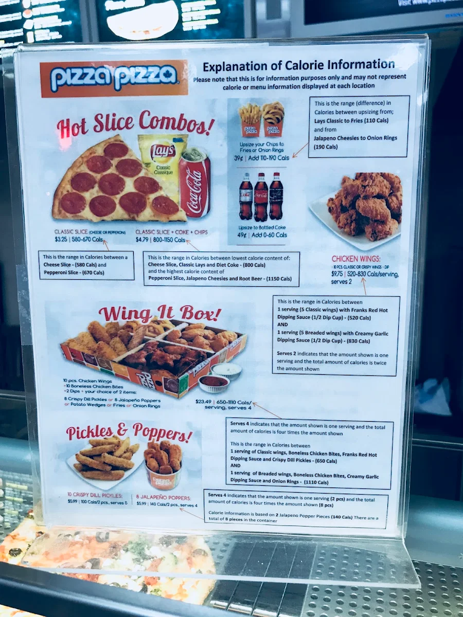 Menu, Pizza Pizza