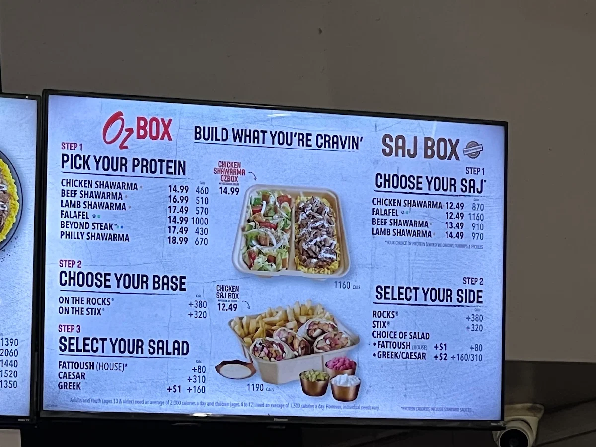 Menu, Osmow's Shawarma