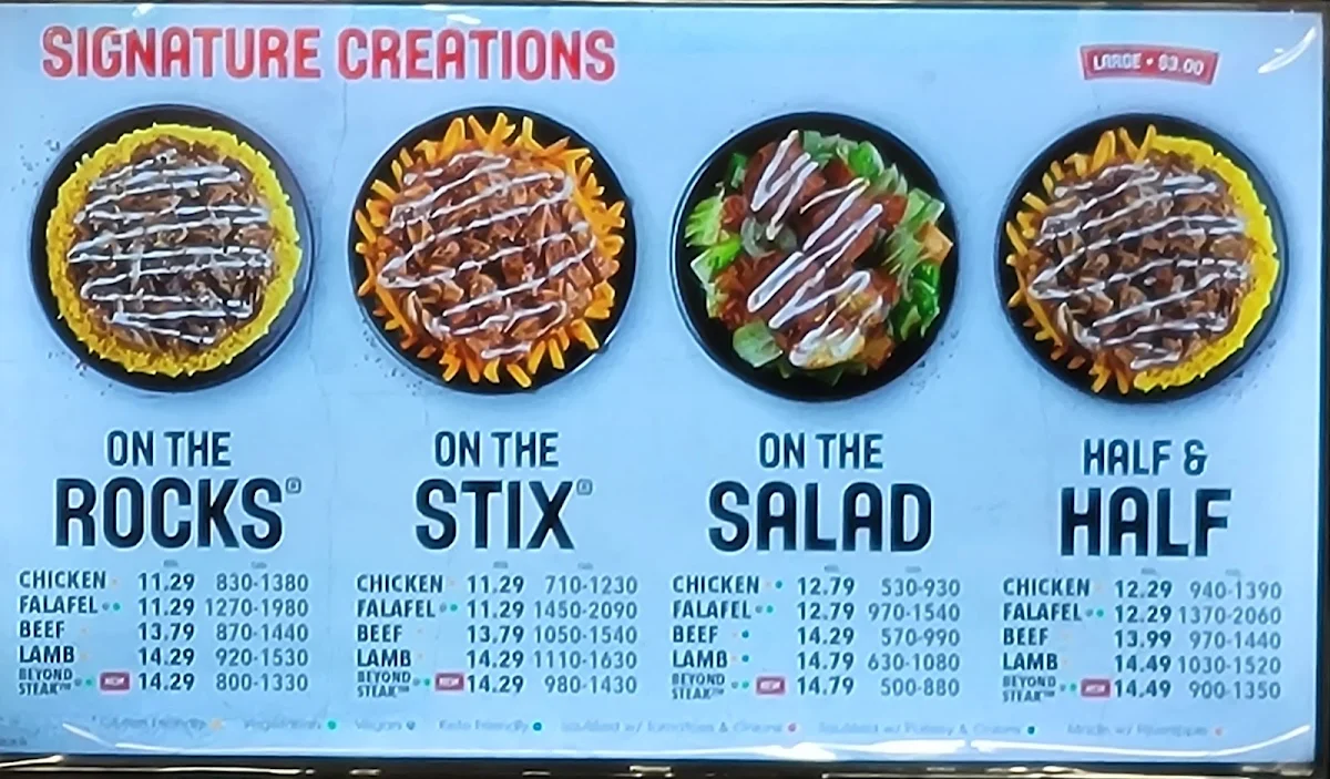Menu, Osmow's Shawarma