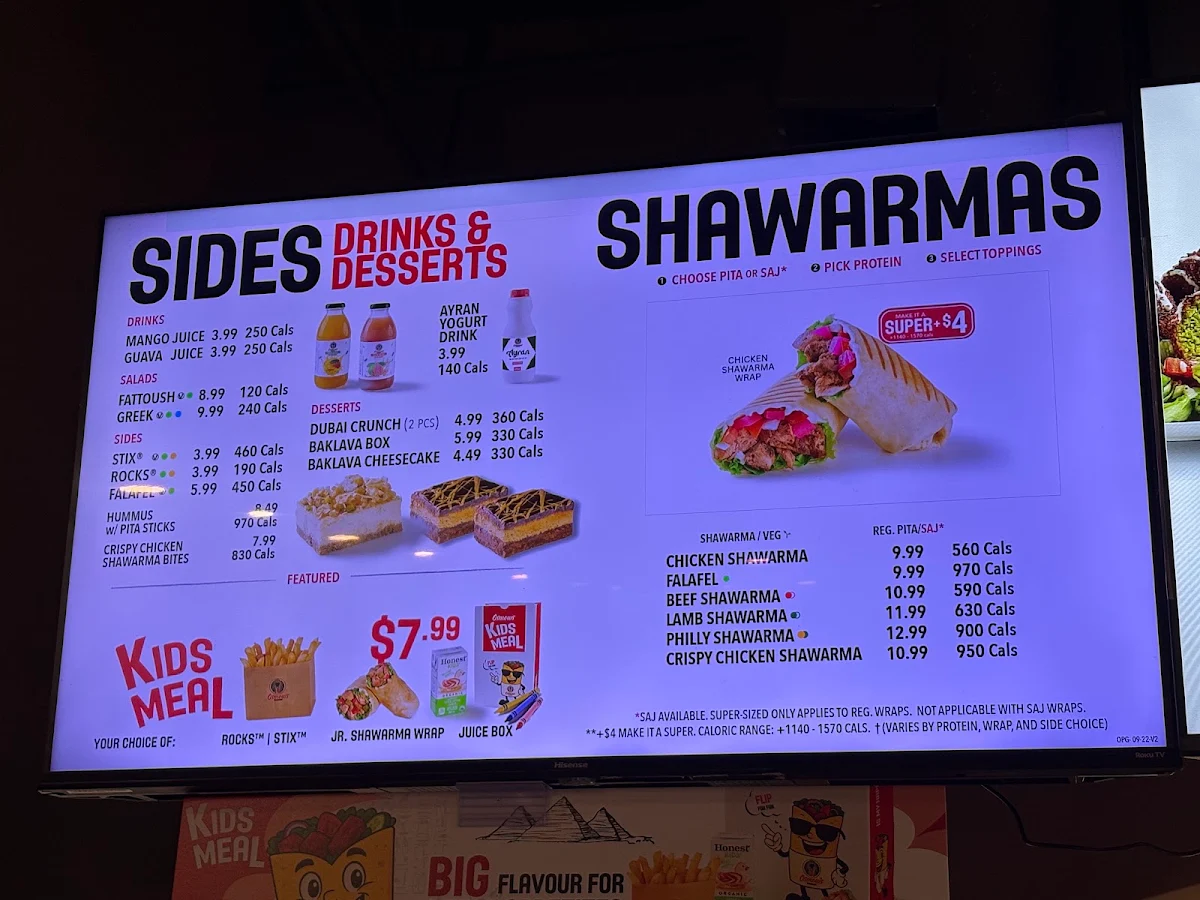 Menu, Osmow's Shawarma