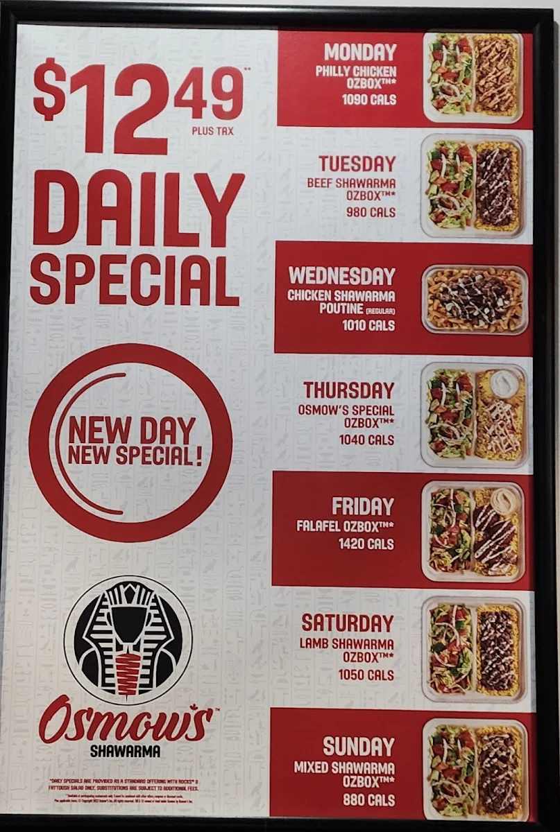 Menu, Osmow's Shawarma