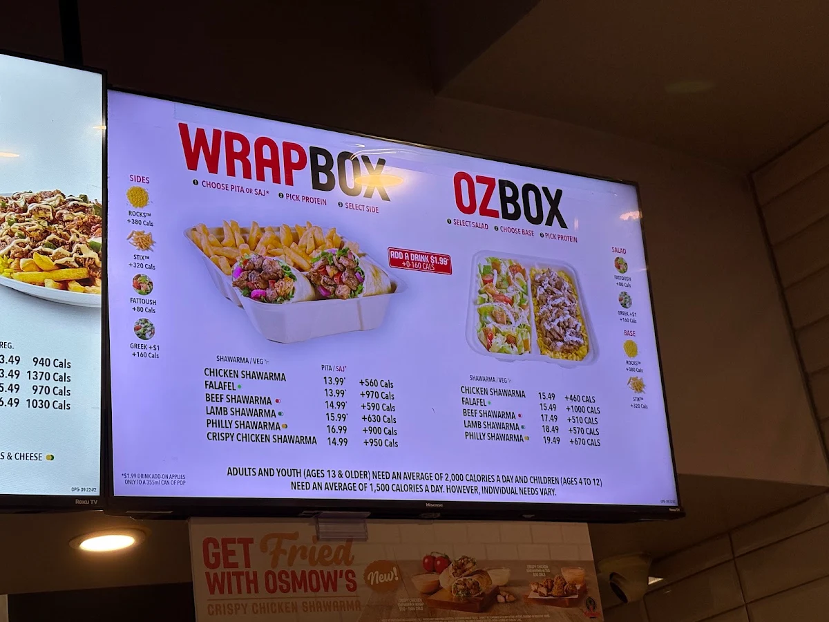 Menu, Osmow's Shawarma