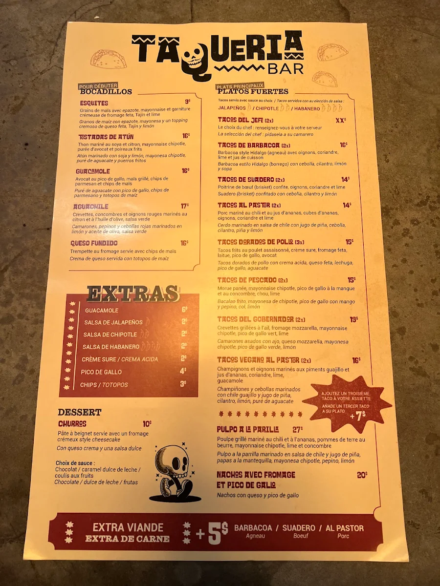 Menu, La Taquería