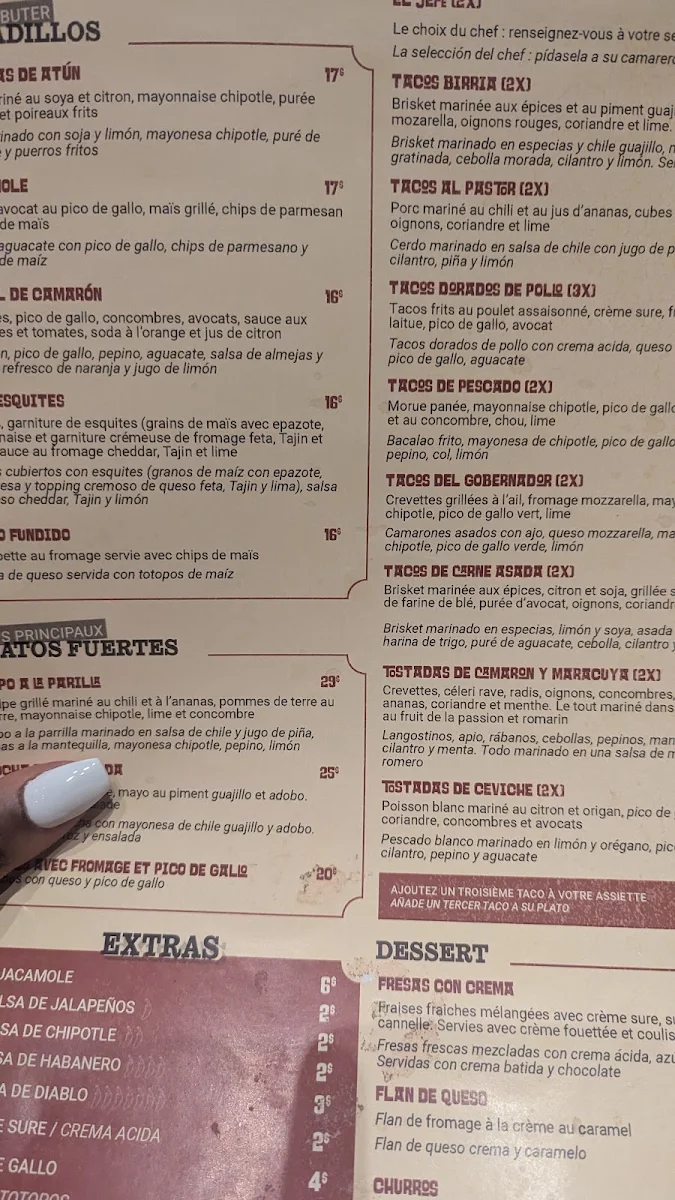 Menu, La Taquería