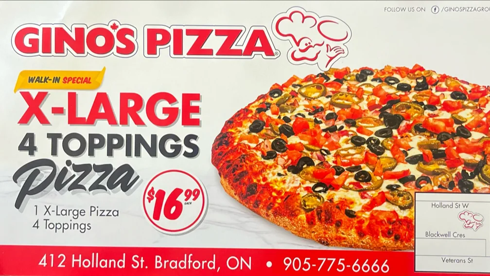Menu, Gino's Pizza