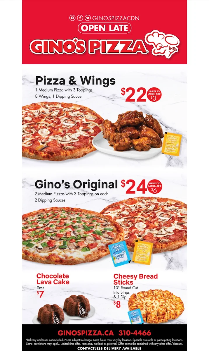 Menu, Gino's Pizza