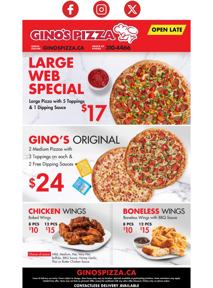 Menu, Gino's Pizza