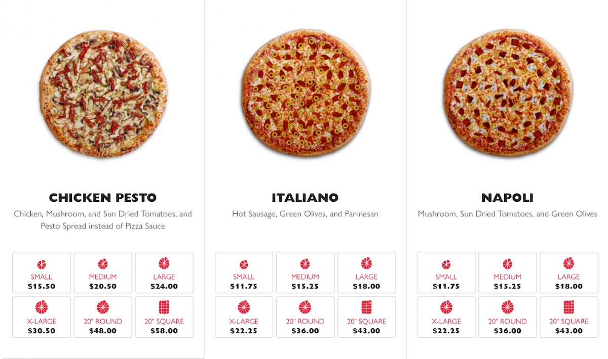 Menu, Gino's Pizza