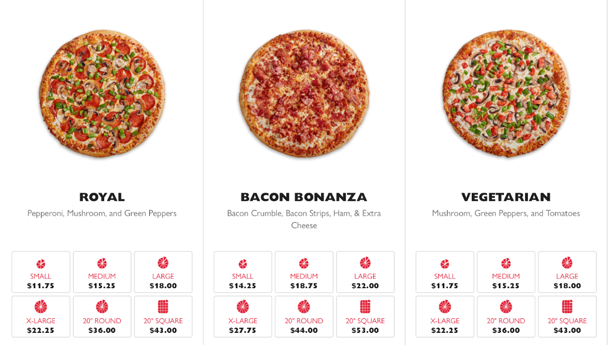 Menu, Gino's Pizza