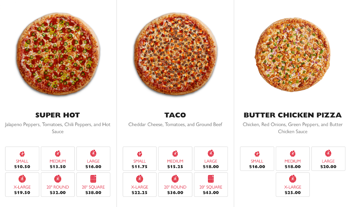 Menu, Gino's Pizza