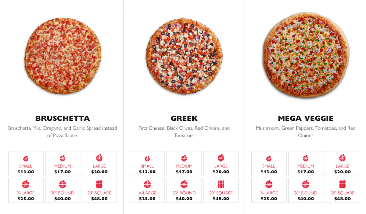 Menu, Gino's Pizza