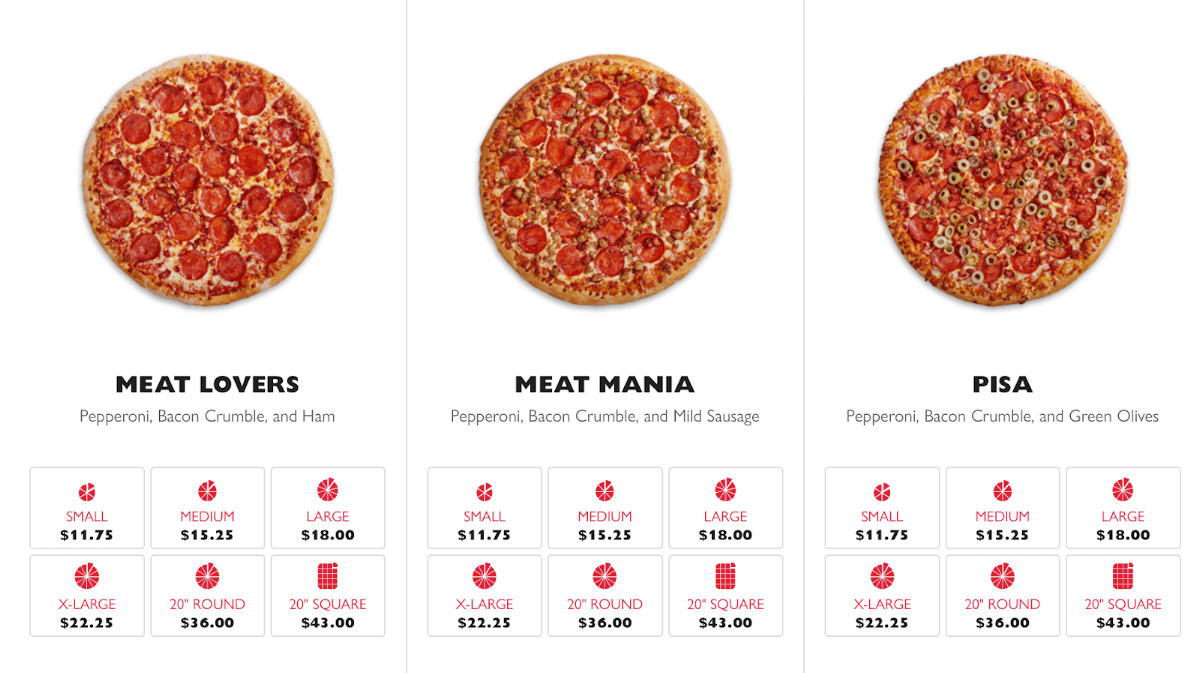 Menu, Gino's Pizza