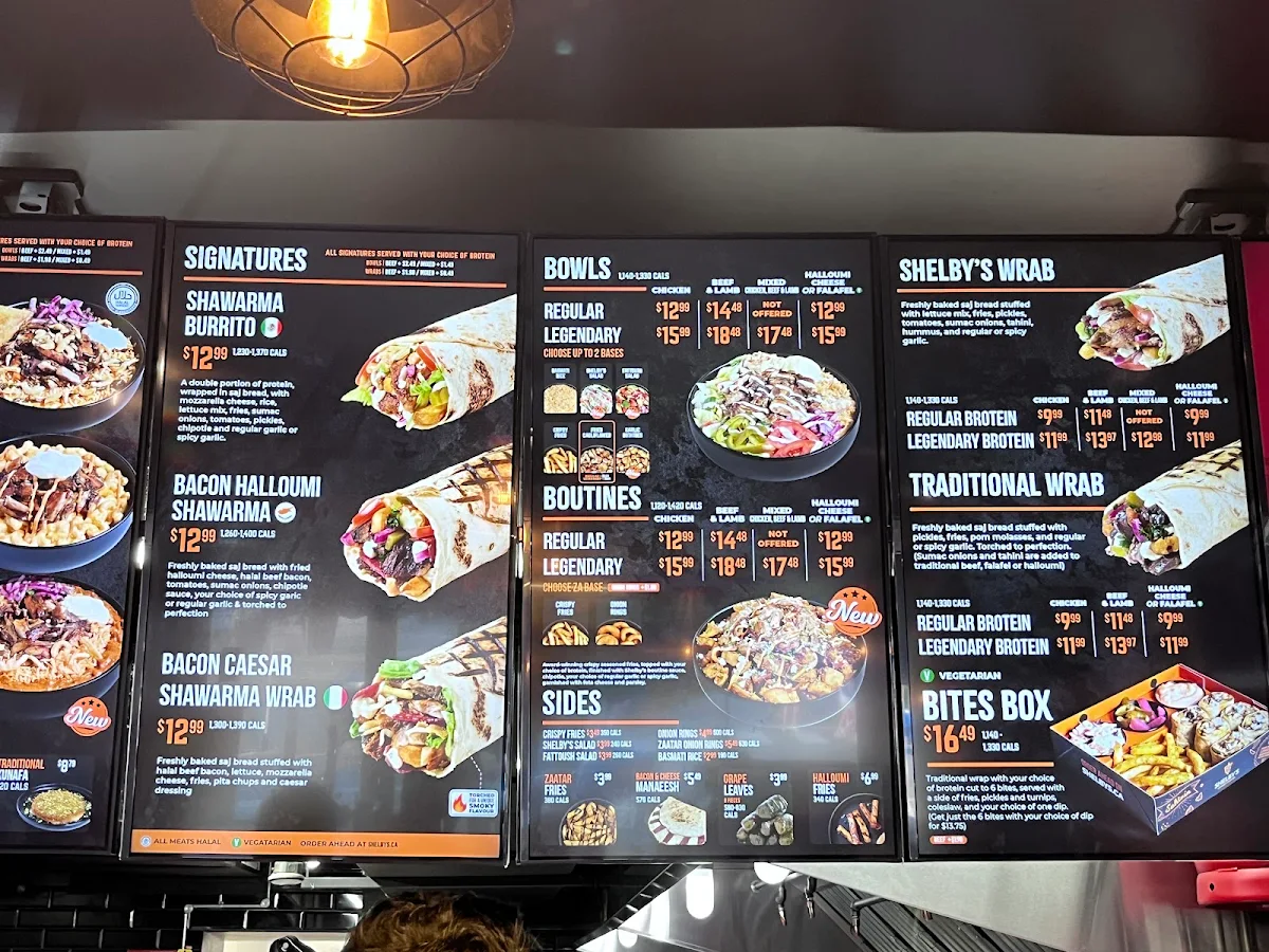 Menu, Shelby's Legendary Shawarma