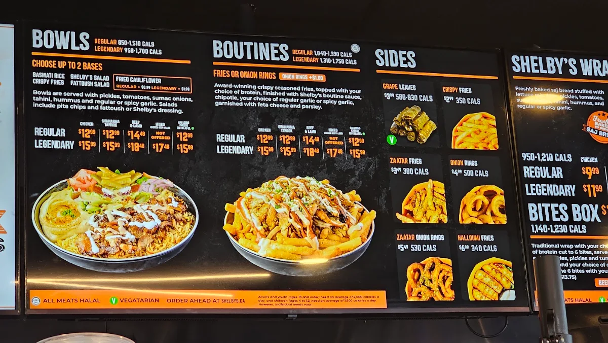 Menu, Shelby's Legendary Shawarma