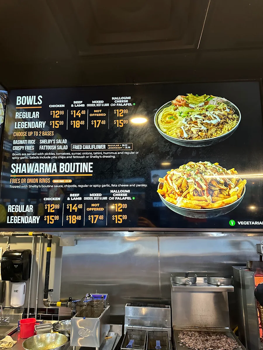 Menu, Shelby's Legendary Shawarma