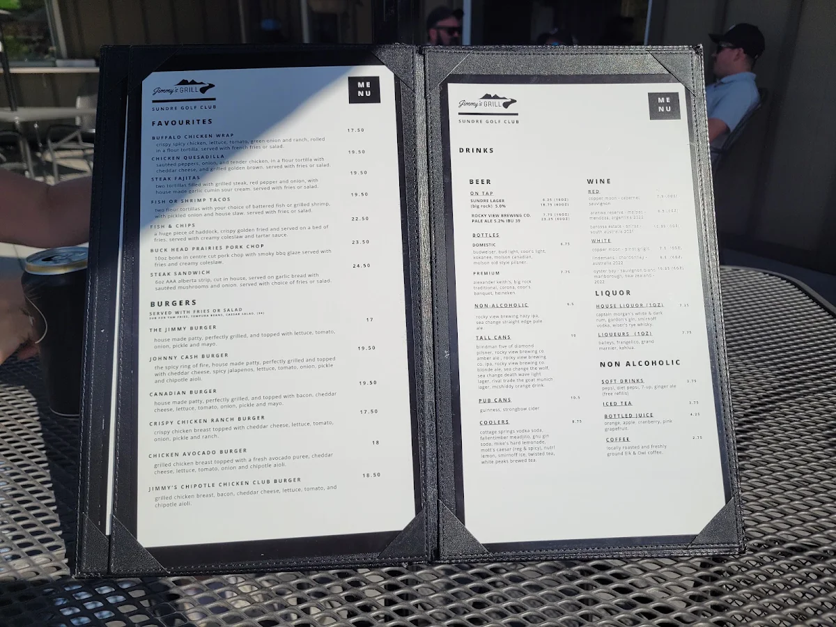 Menu, Jimmy's Grill at Sundre Golf Club