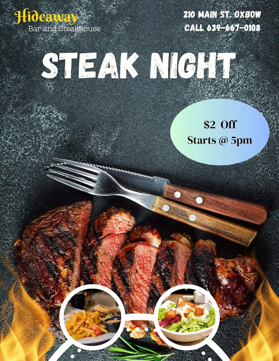 Menu, Hideaway Bar and Steakhouse