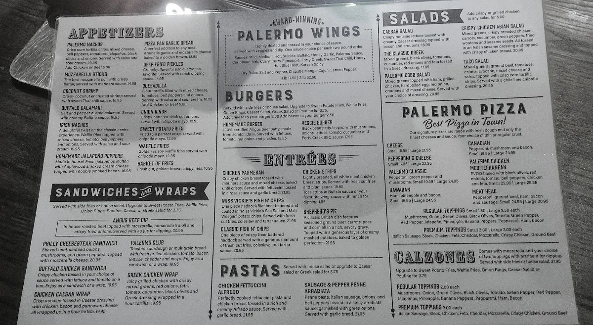 Menu, Palermo Pub