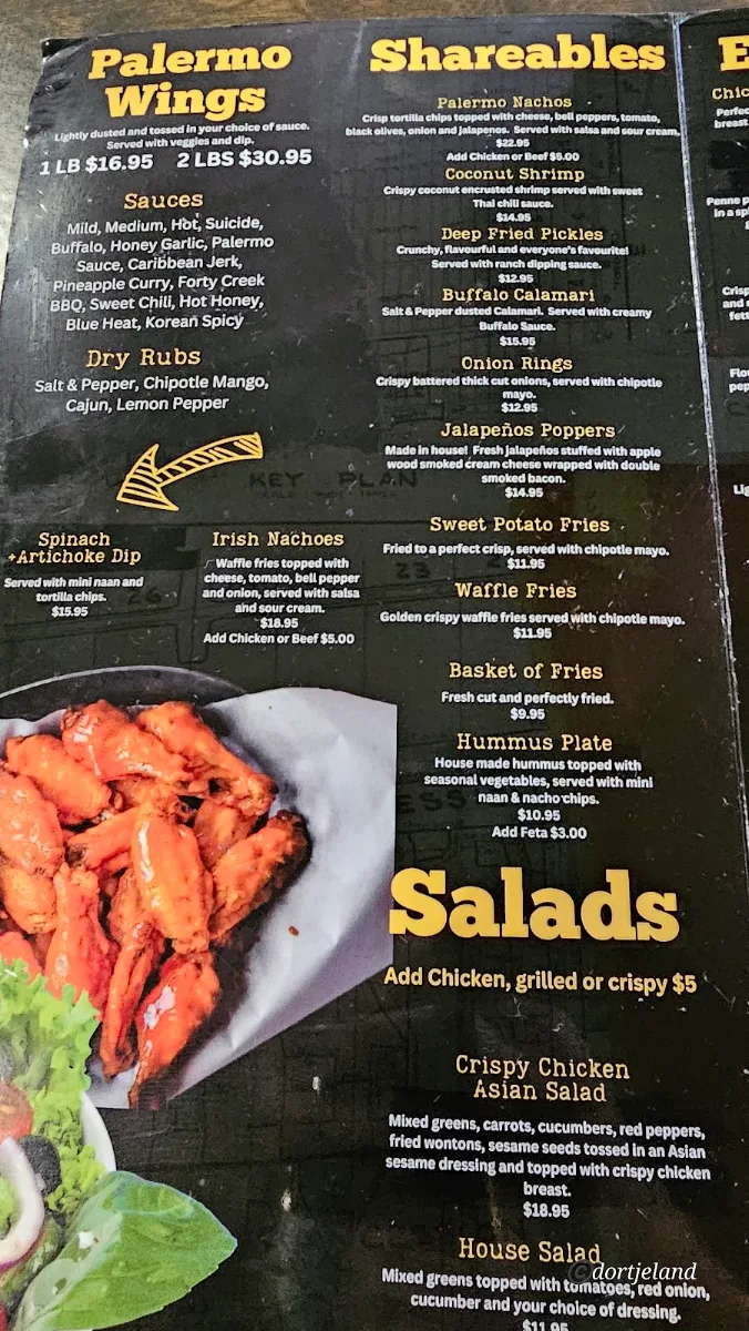 Menu, Palermo Pub