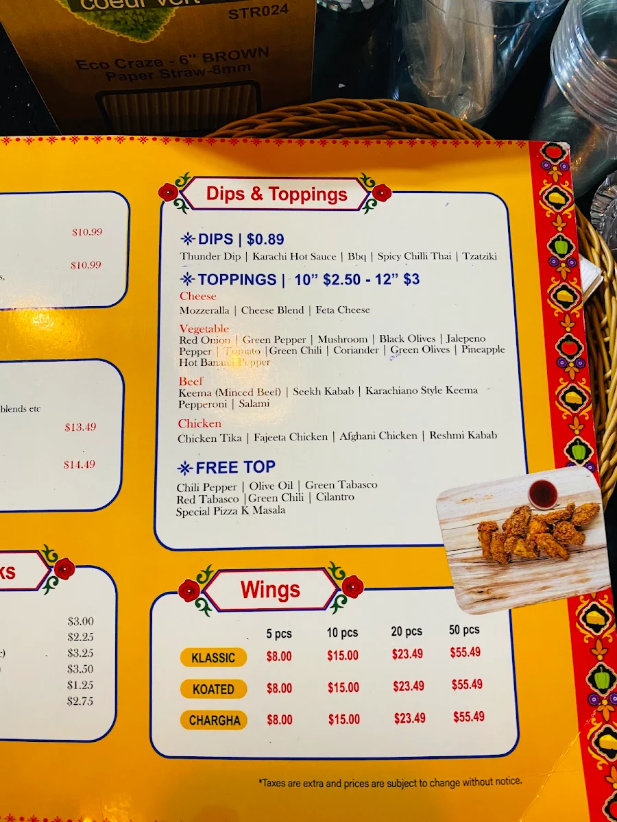 Menu, Pizza Karachi