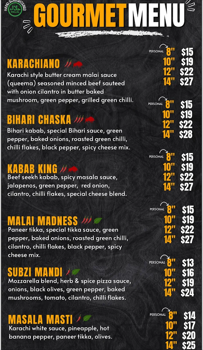 Menu, Pizza Karachi