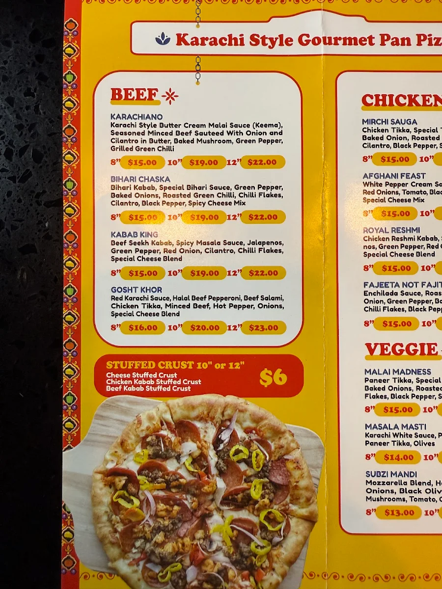 Menu, Pizza Karachi