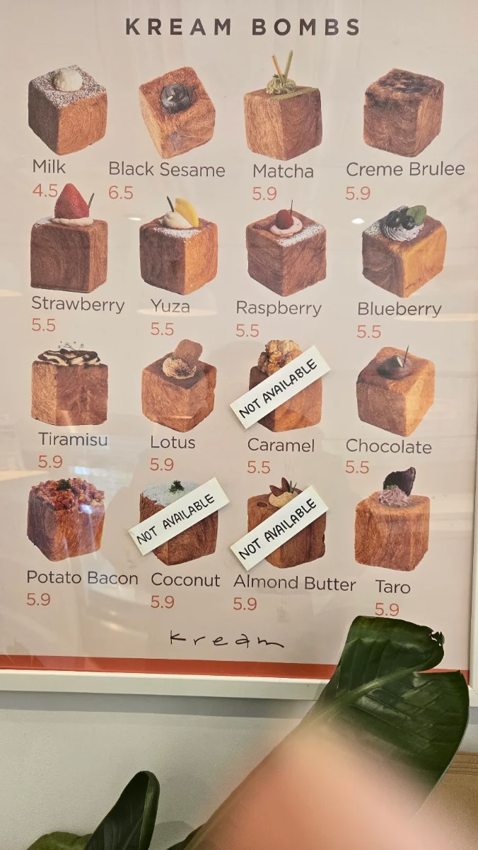 Menu, Kream