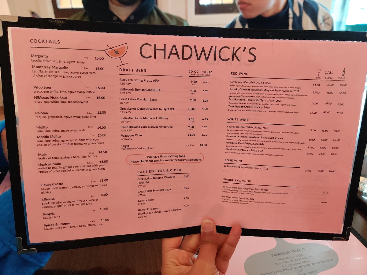 Menu, Chadwick's Craft Kitchen & Bar