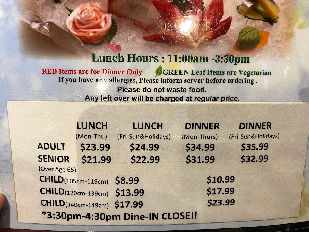Menu, 1000 Sushi Islands