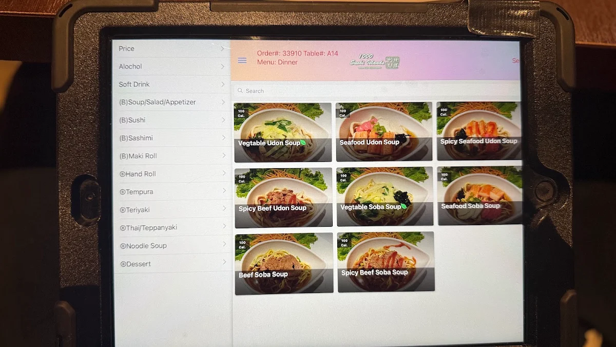 Menu, 1000 Sushi Islands