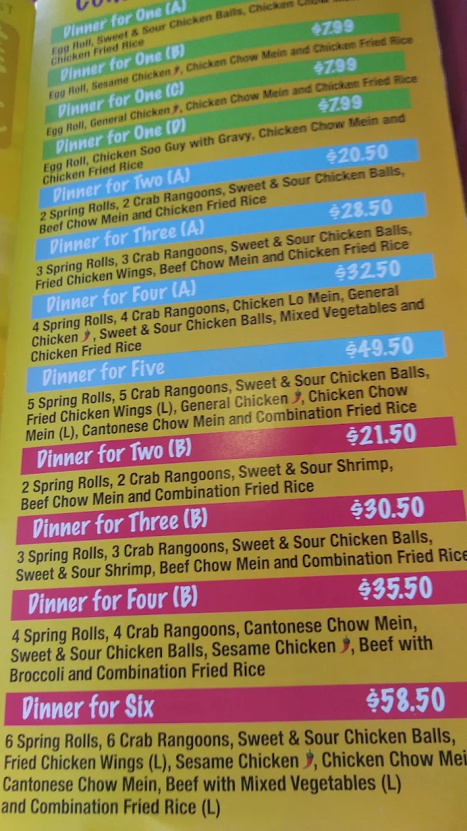 Menu, China Garden Chinese Restaurant
