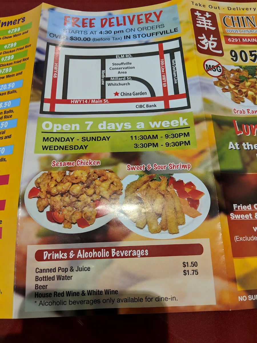Menu, China Garden Chinese Restaurant