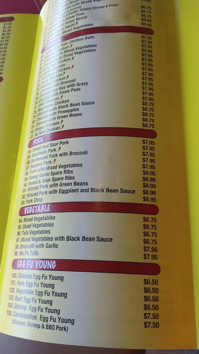 Menu, China Garden Chinese Restaurant